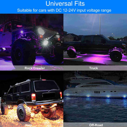 8-Pieces: Auto RGB LED Rock Light Kit DailySale