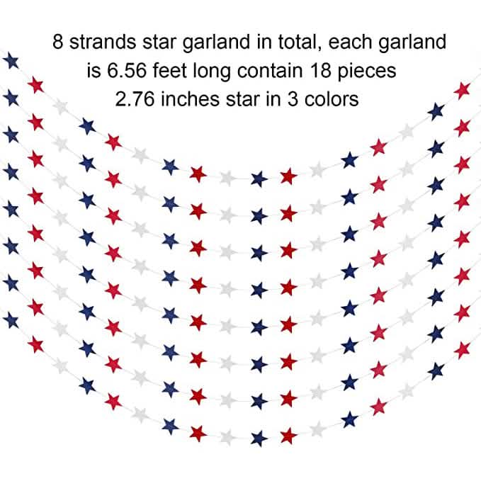 8 Strands Patriotic Star Streamers Banner Garland DailySale