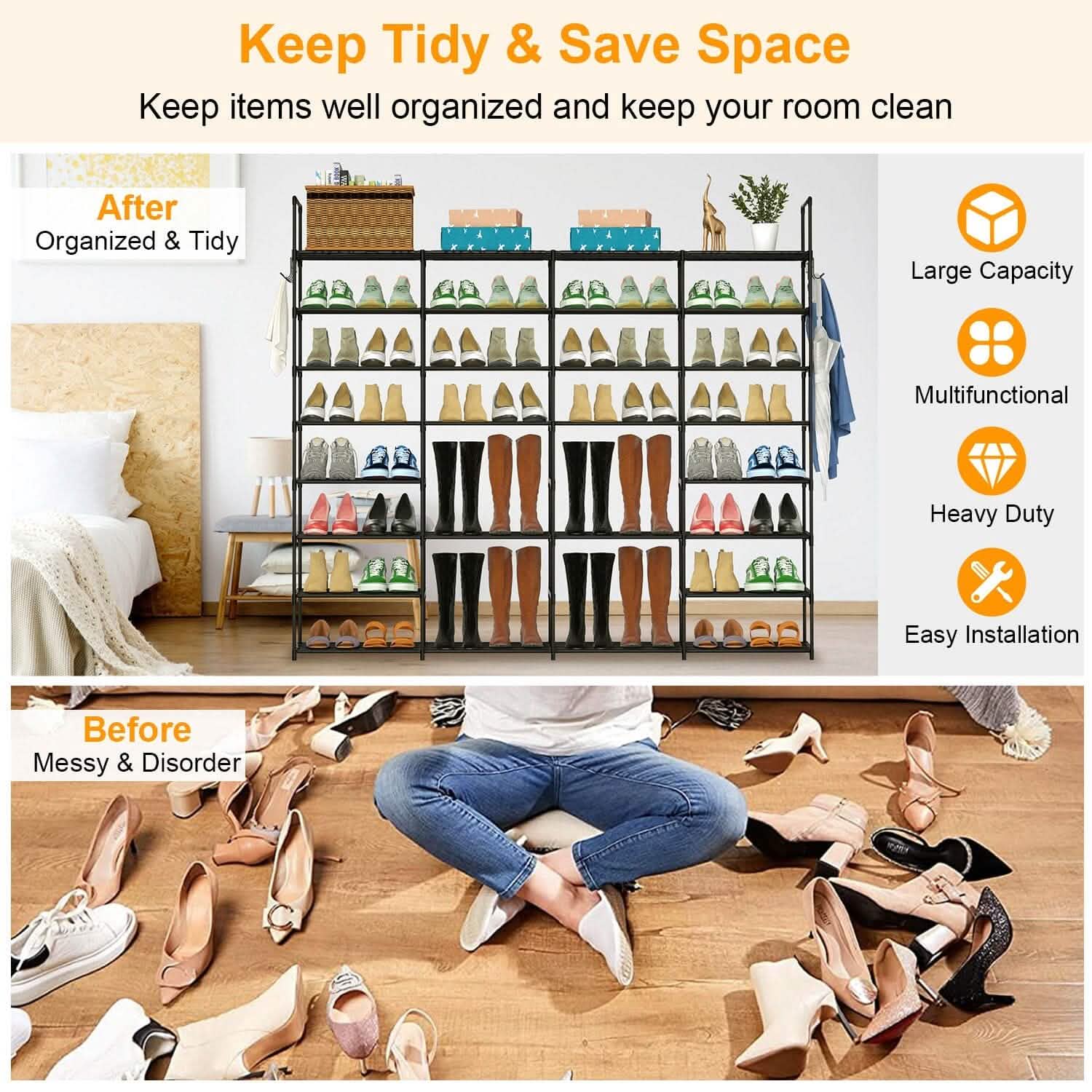 8-Tier Shoe Rack Metal Shoe Storage Shelf DailySale