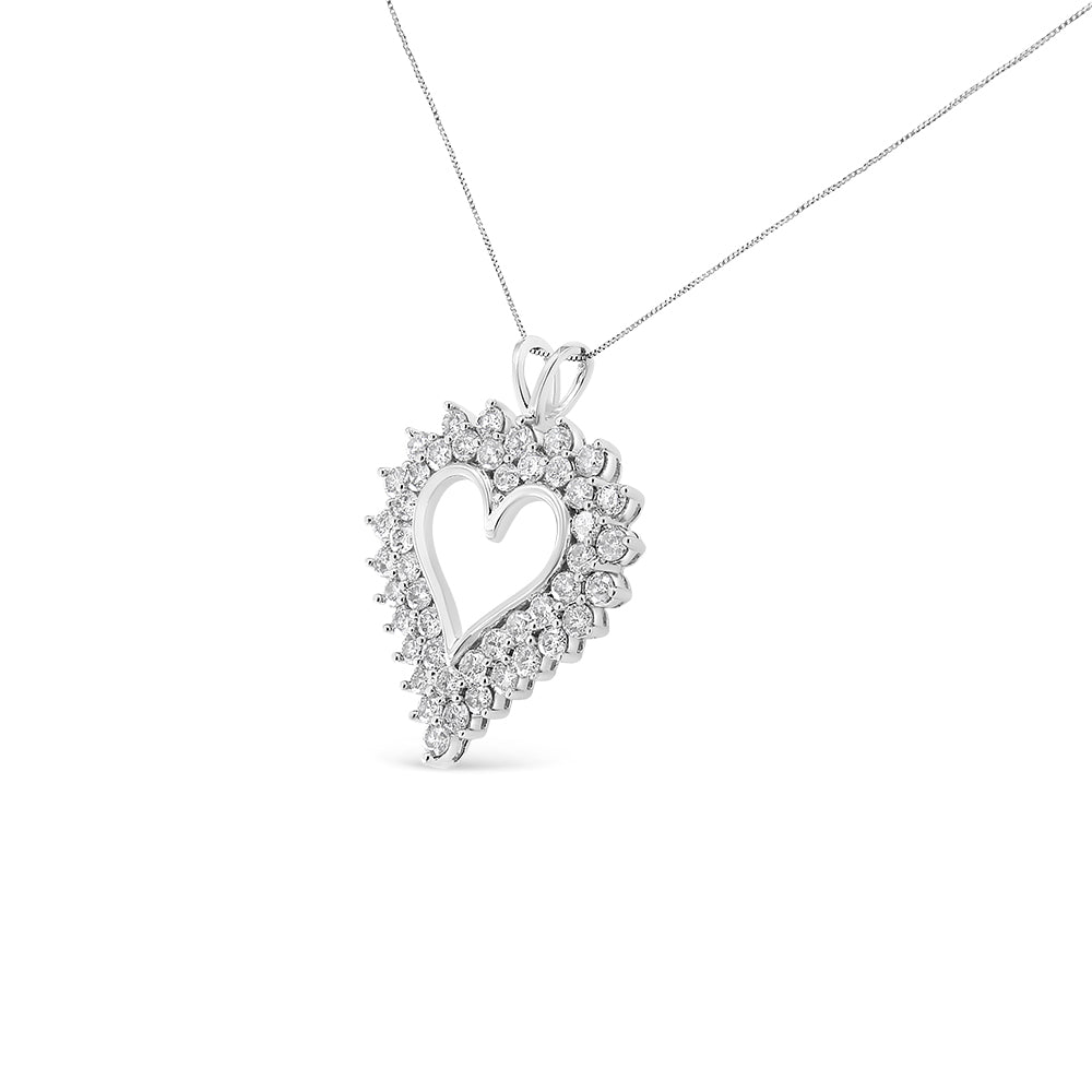 .925 Sterling Silver 4 Cttw Round-Cut Double Row Composite Diamond Heart 18" Pendant Necklace (K-L Color, I1-I2 Clarity) Bids.com