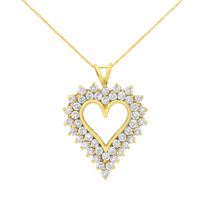 14K Yellow Gold .925 Sterling Silver 4 cttw Round-cut Diamond Cluster Heart Pendant Necklace (K-L Color, I1-I2 Clarity) Bids.com