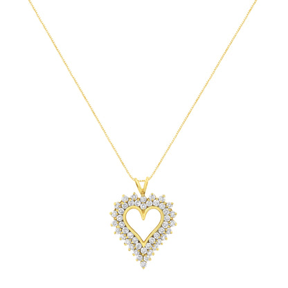 14K Yellow Gold .925 Sterling Silver 4 cttw Round-cut Diamond Cluster Heart Pendant Necklace (K-L Color, I1-I2 Clarity) Bids.com