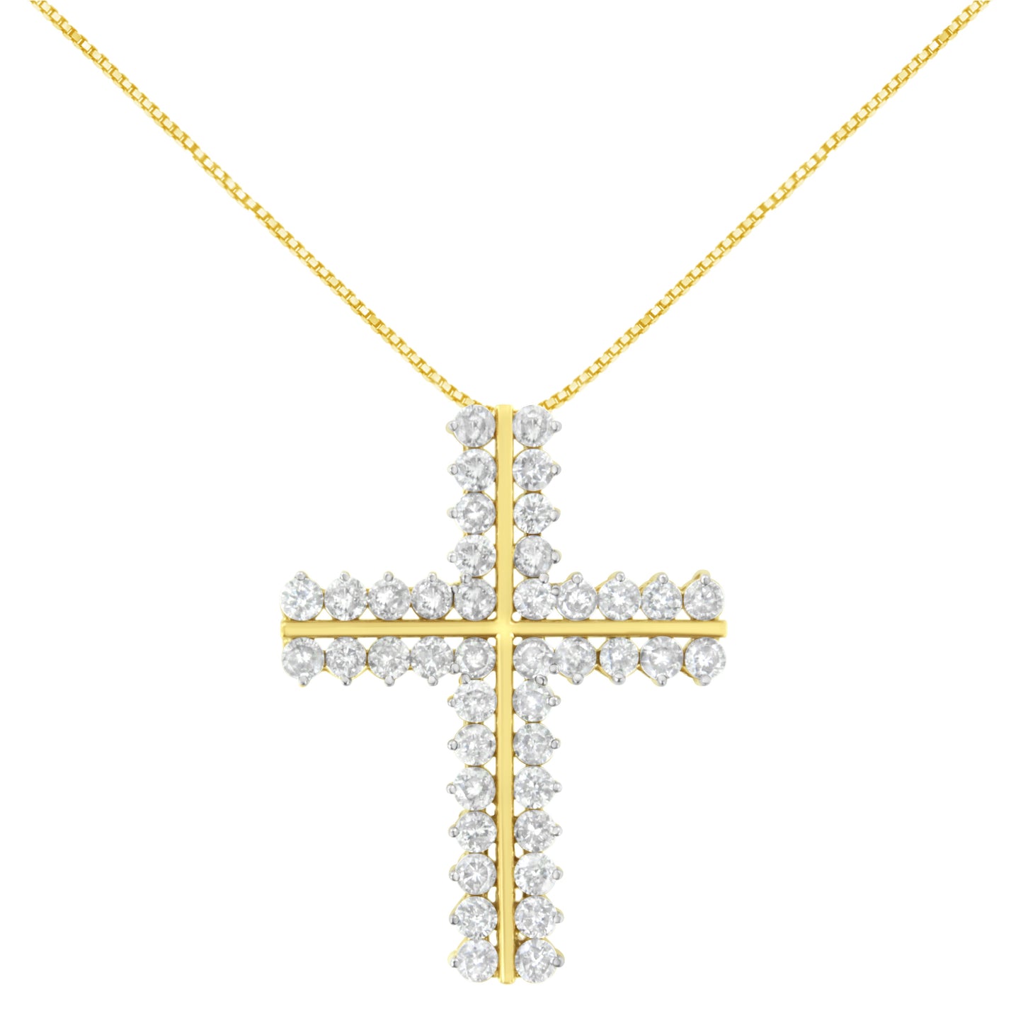 10K Yellow Gold 4.0 Cttw Diamond Two Row Cross 18" Pendant Necklace (J-K Clarity, I1-I2 Color) Bids.com