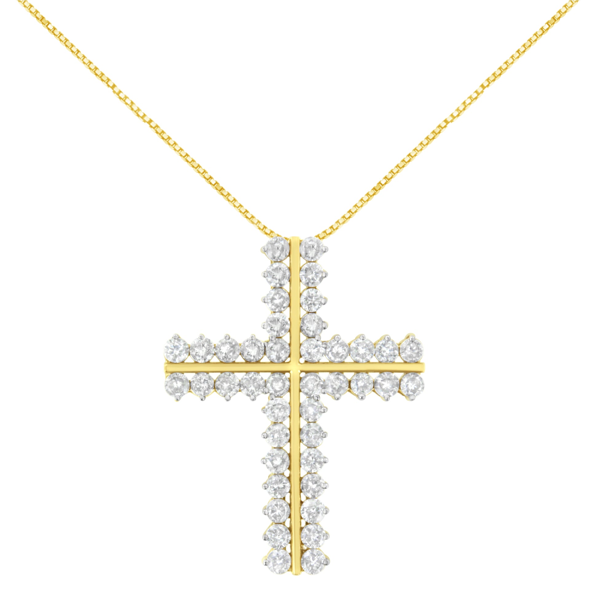 10K Yellow Gold 4.0 Cttw Diamond Two Row Cross 18" Pendant Necklace (J-K Clarity, I1-I2 Color) Bids.com