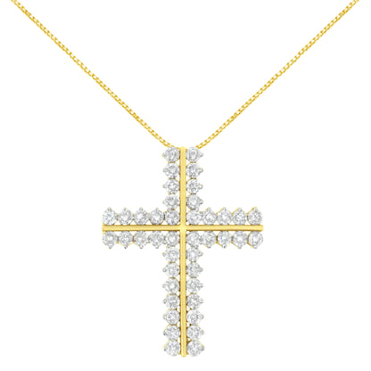 10K Yellow Gold 4.0 Cttw Diamond Two Row Cross 18" Pendant Necklace (J-K Clarity, I1-I2 Color) Bids.com