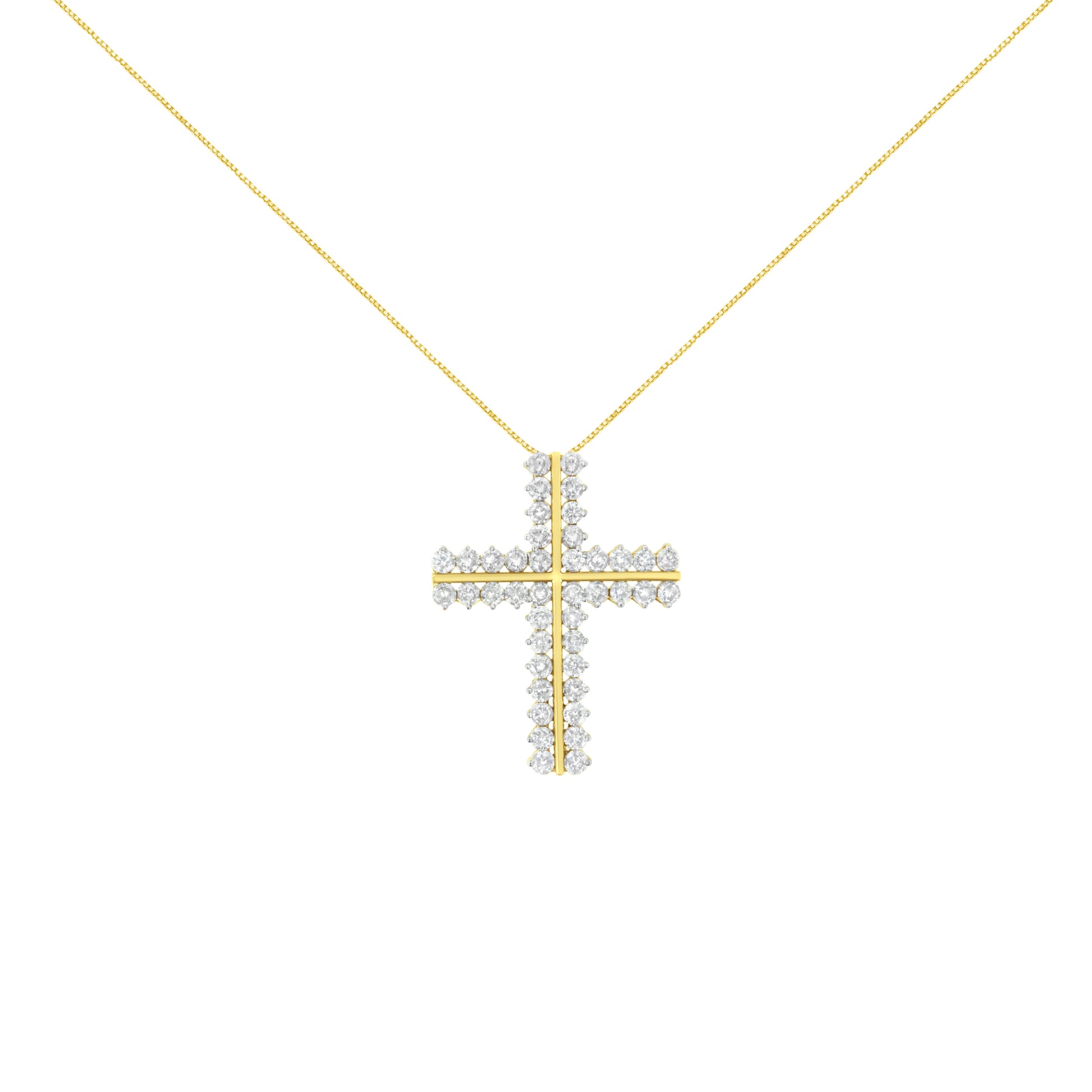 10K Yellow Gold 4.0 Cttw Diamond Two Row Cross 18" Pendant Necklace (J-K Clarity, I1-I2 Color) Bids.com