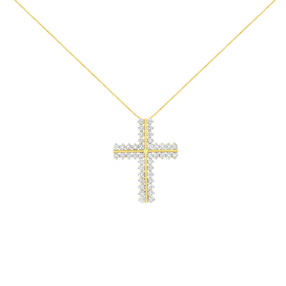 10K Yellow Gold 4.0 Cttw Diamond Two Row Cross 18" Pendant Necklace (J-K Clarity, I1-I2 Color) Bids.com