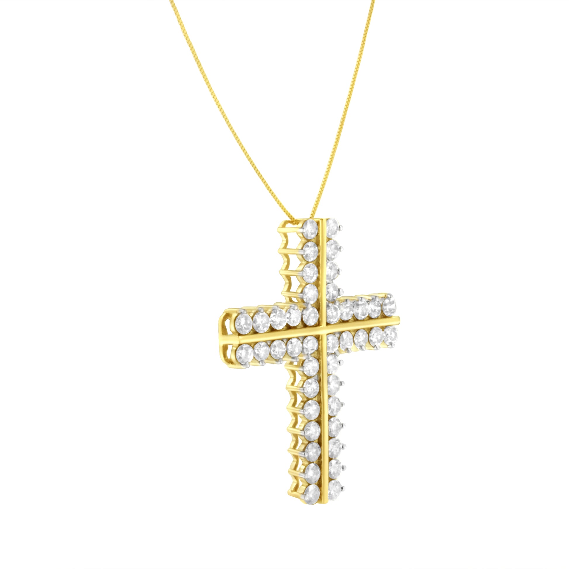10K Yellow Gold 4.0 Cttw Diamond Two Row Cross 18" Pendant Necklace (J-K Clarity, I1-I2 Color) Bids.com