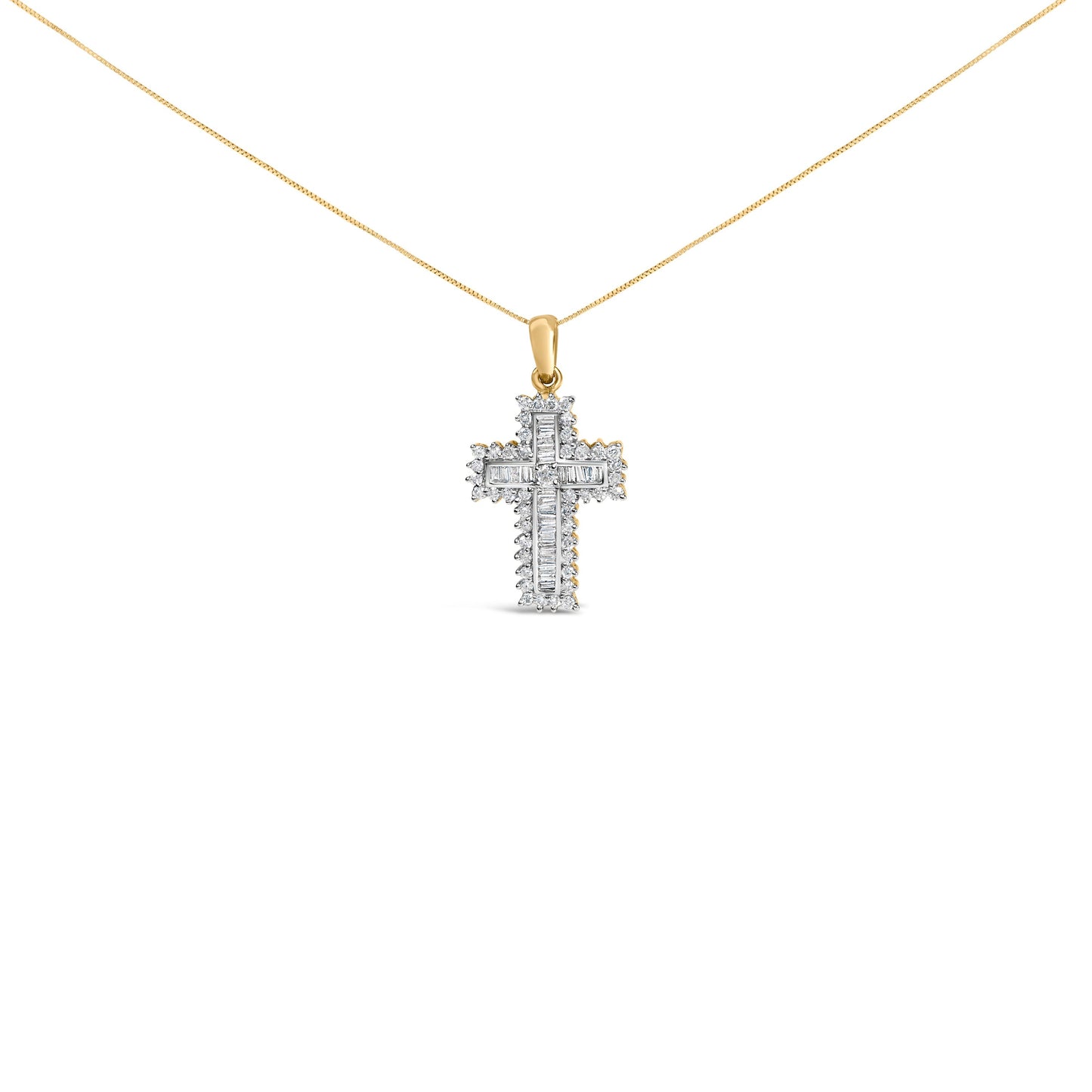 14K Yellow Gold 2.0 Cttw Multi-Row Diamond Cross Pendant Necklace Bids.com