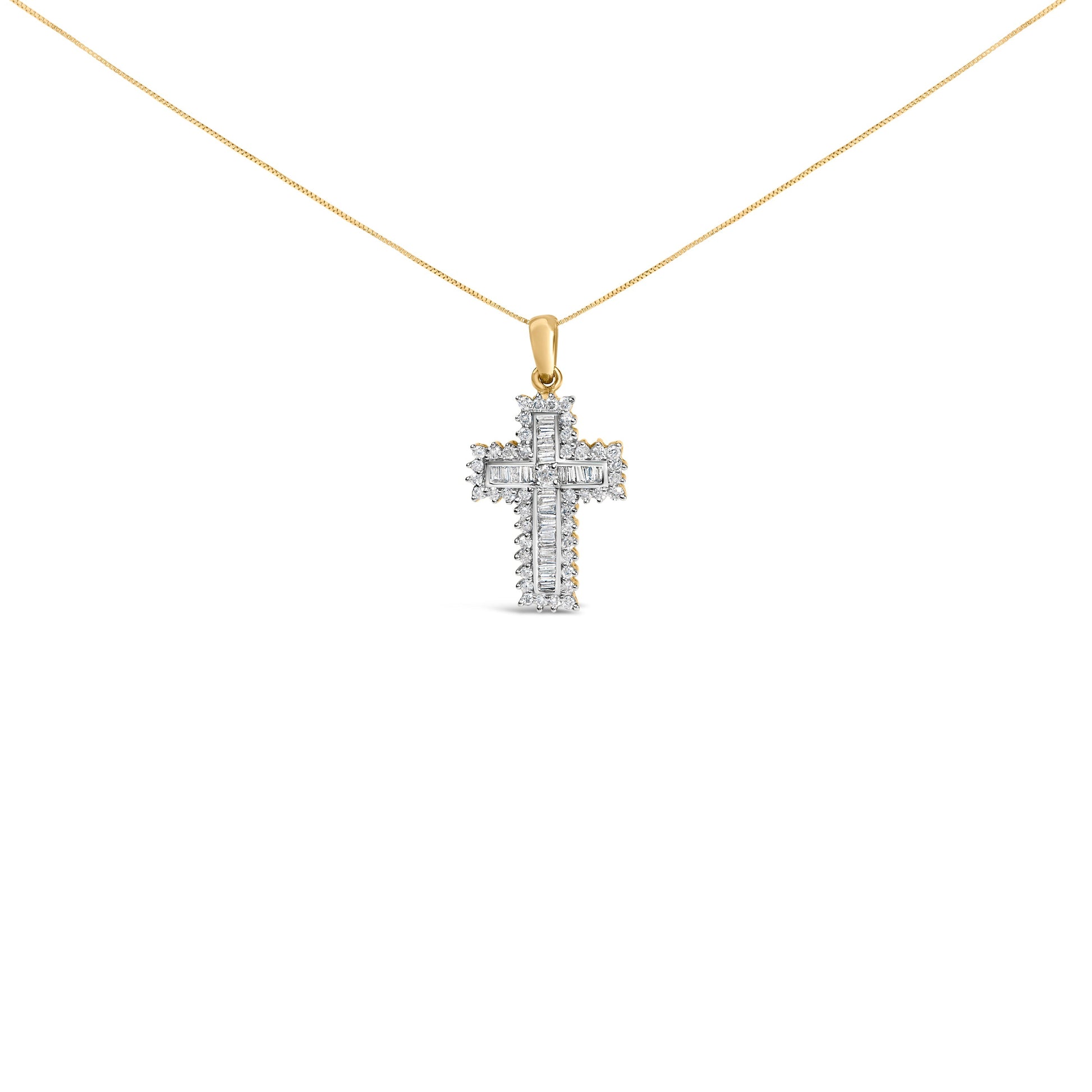 14K Yellow Gold 2.0 Cttw Multi-Row Diamond Cross Pendant Necklace Bids.com