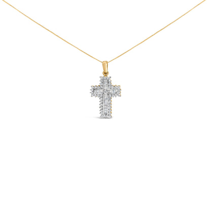 14K Yellow Gold 2.0 Cttw Multi-Row Diamond Cross Pendant Necklace Bids.com