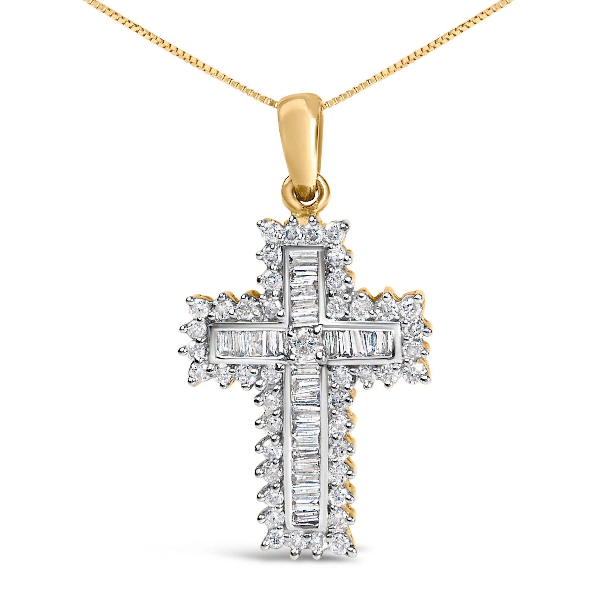 14K Yellow Gold 2.0 Cttw Multi-Row Diamond Cross Pendant Necklace Bids.com