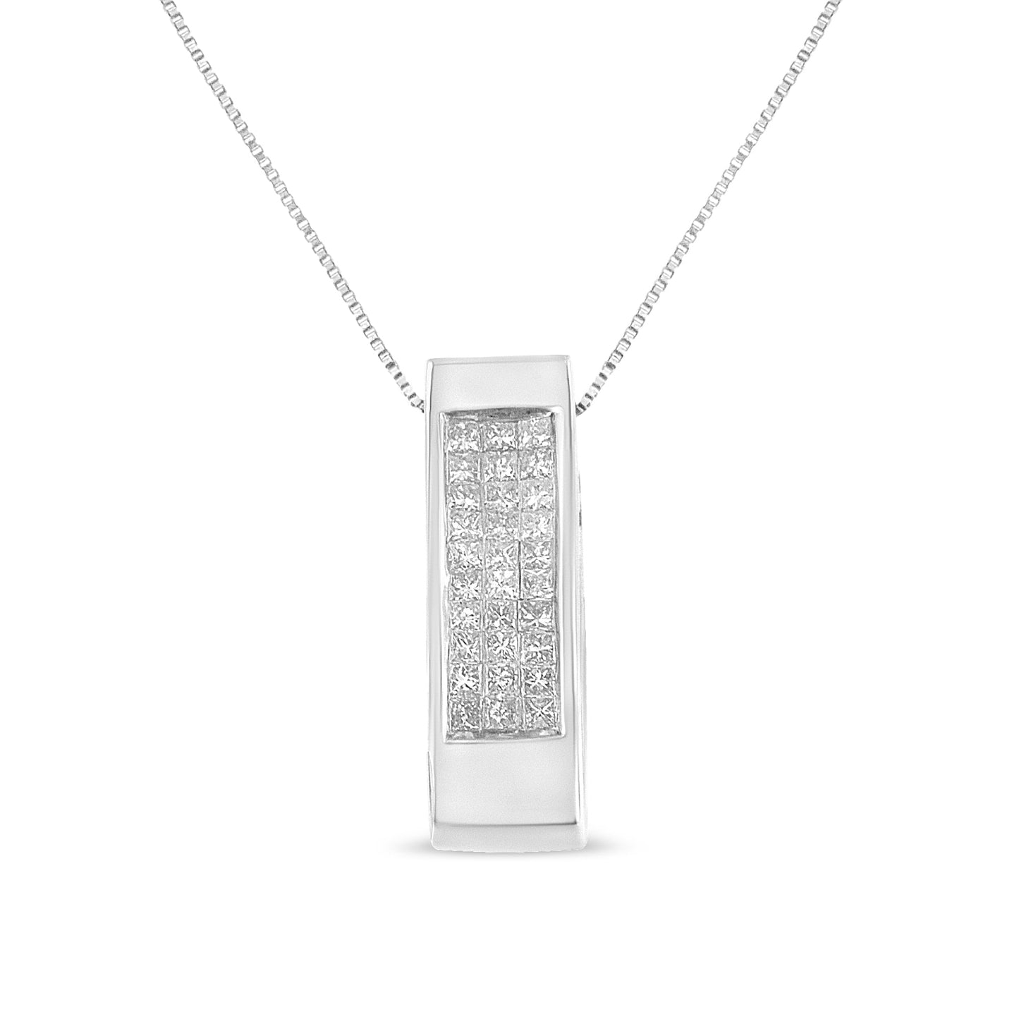 14K Yellow Gold 1/2 Cttw Invisible Set Princess Cut Diamond Vertical Bar Block Pendant 18" Necklace (H-I Color, SI2-I1 Clarity) Bids.com