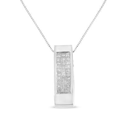 14K Yellow Gold 1/2 Cttw Invisible Set Princess Cut Diamond Vertical Bar Block Pendant 18" Necklace (H-I Color, SI2-I1 Clarity) Bids.com