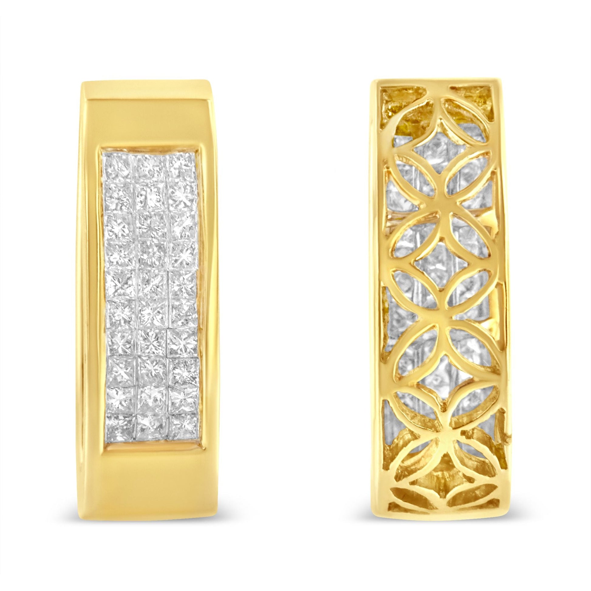 14K Yellow Gold 1/2 Cttw Invisible Set Princess Cut Diamond Vertical Bar Block Pendant 18" Necklace (H-I Color, SI2-I1 Clarity) Bids.com