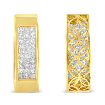 14K Yellow Gold 1/2 Cttw Invisible Set Princess Cut Diamond Vertical Bar Block Pendant 18" Necklace (H-I Color, SI2-I1 Clarity) Bids.com