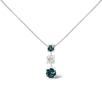14K White Gold 1 1/2 Cttw Treated Blue and White Diamond 3-Stone 18" Pendant Necklace (Blue/H-I Color, I1-I2 Clarity) Bids.com
