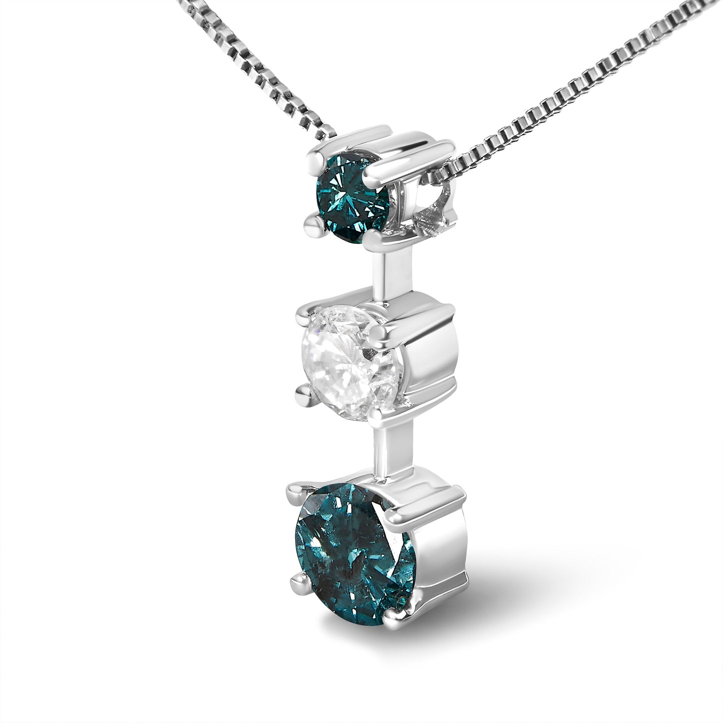 14K White Gold 1 1/2 Cttw Treated Blue and White Diamond 3-Stone 18" Pendant Necklace (Blue/H-I Color, I1-I2 Clarity) Bids.com
