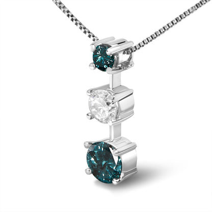 14K White Gold 1 1/2 Cttw Treated Blue and White Diamond 3-Stone 18" Pendant Necklace (Blue/H-I Color, I1-I2 Clarity) Bids.com