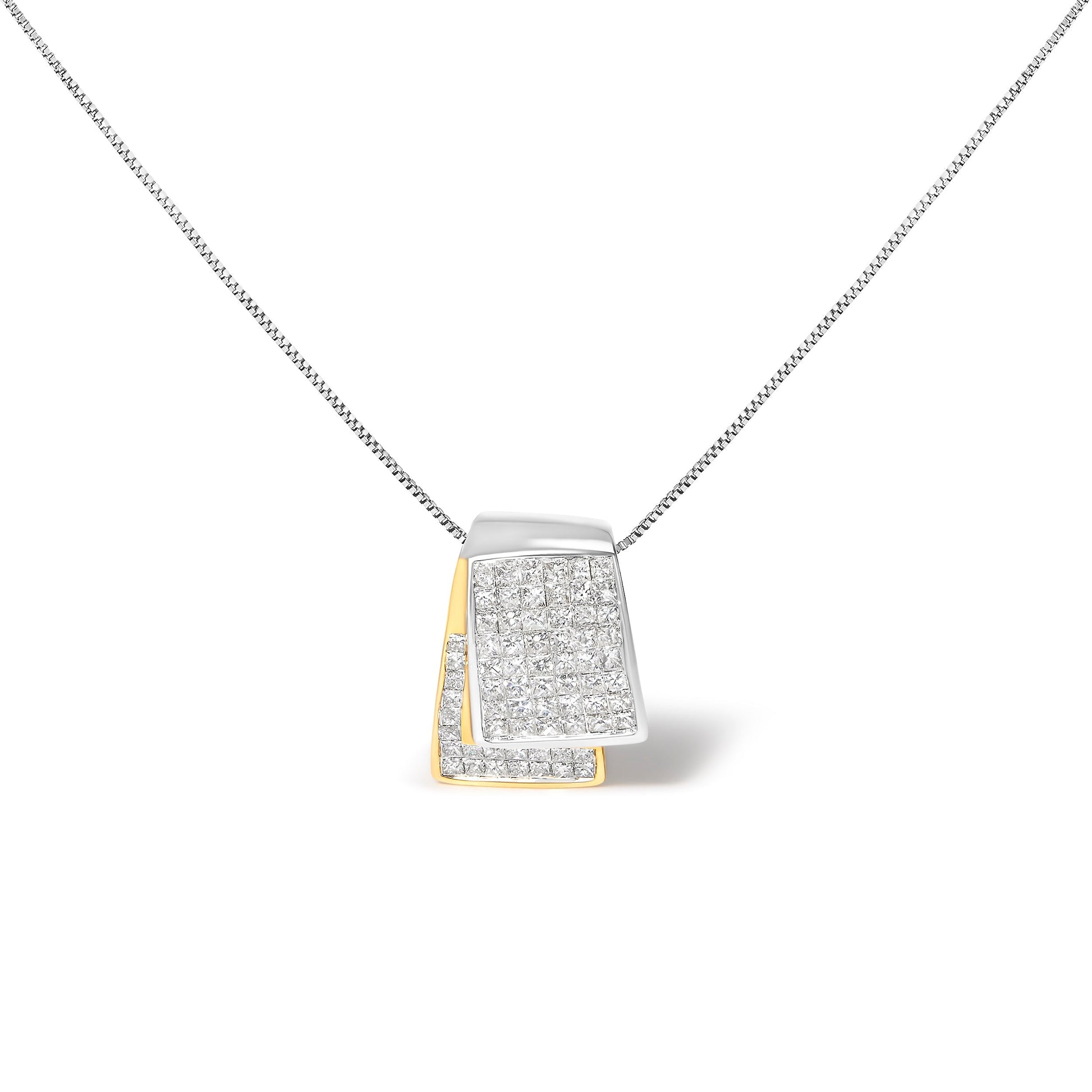 14K White and Yellow Gold 2.0 Cttw Princess Cut Diamond Two Tone Foldover Box Pendant 18â€ Box Chain Necklace (H-I Color, SI1-SI2 Clarity) Bids.com