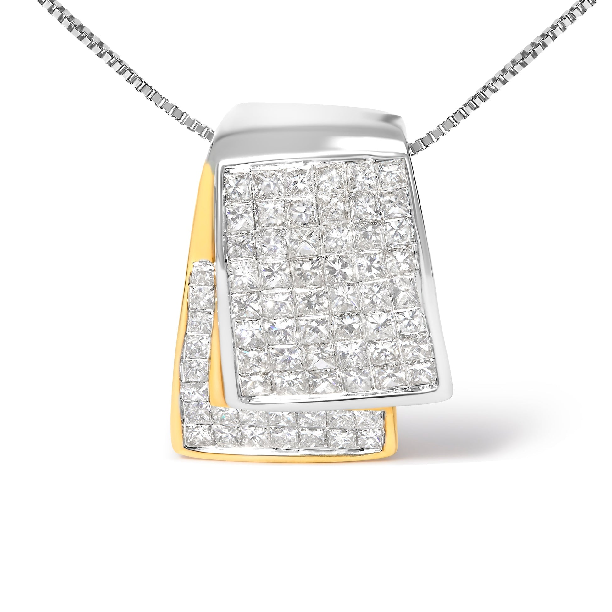 14K White and Yellow Gold 2.0 Cttw Princess Cut Diamond Two Tone Foldover Box Pendant 18â€ Box Chain Necklace (H-I Color, SI1-SI2 Clarity) Bids.com