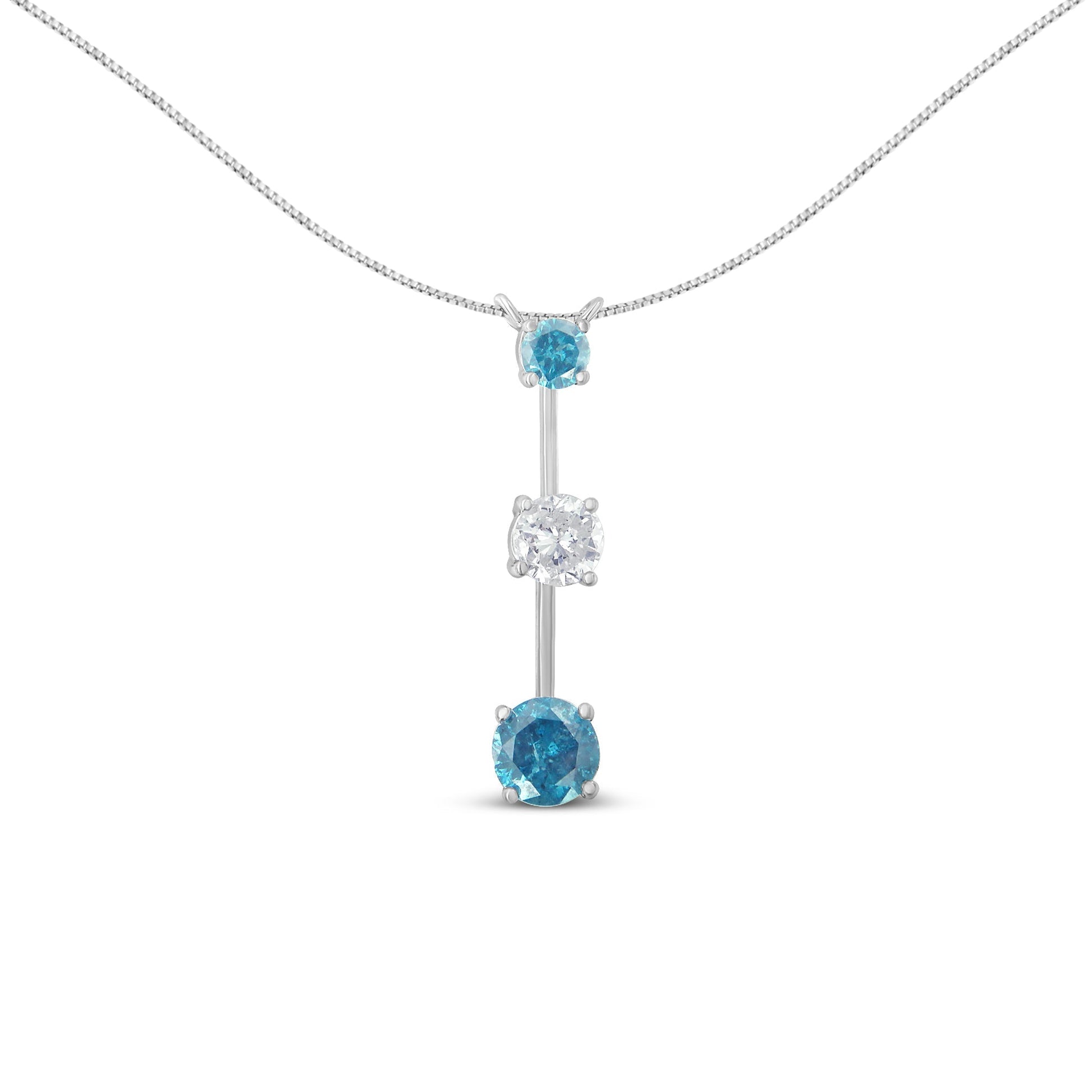 14K White Gold 1 1/2 cttw White and Treated Blue Diamond Pendant Necklace (H-I, I1-I2) Bids.com