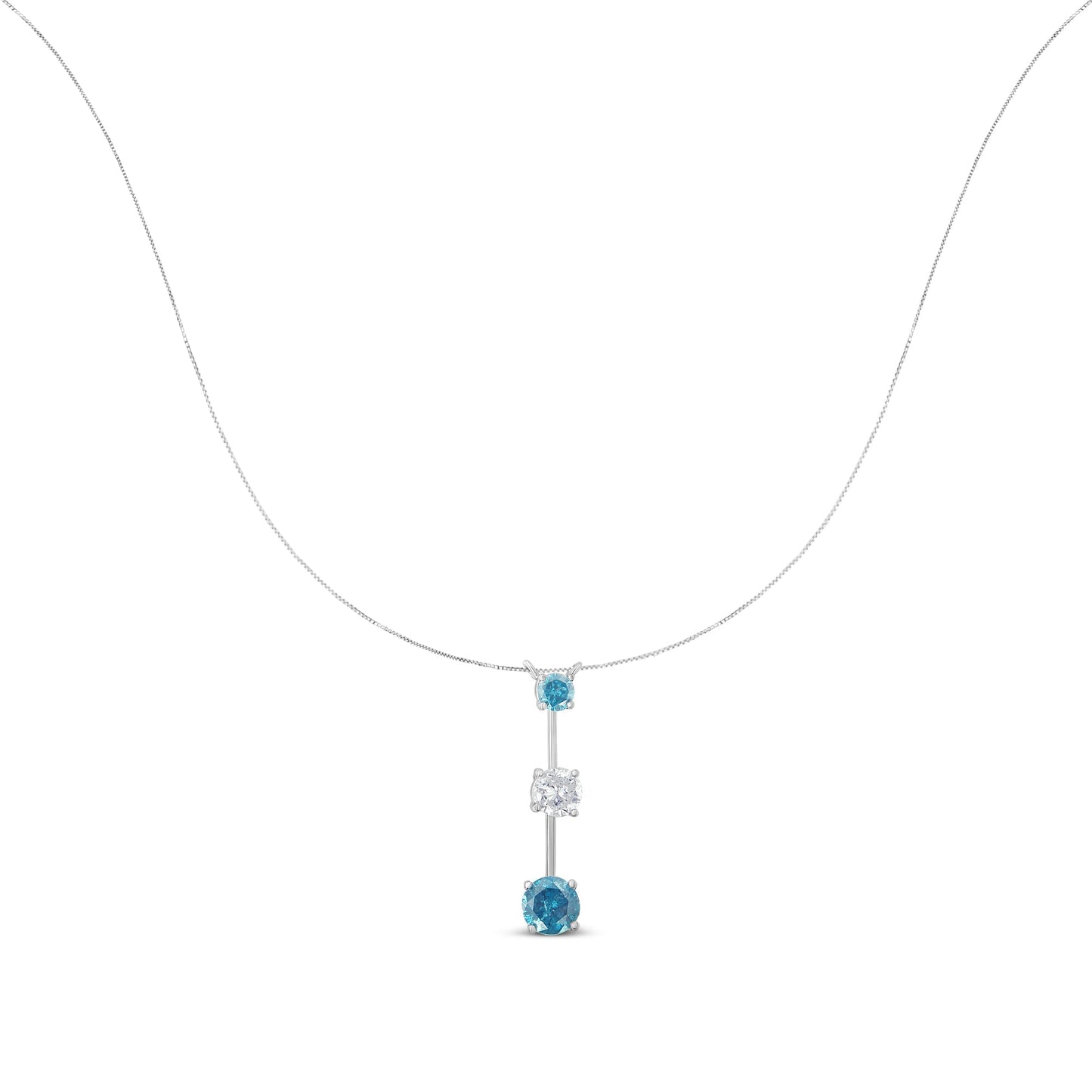 14K White Gold 1 1/2 cttw White and Treated Blue Diamond Pendant Necklace (H-I, I1-I2) Bids.com