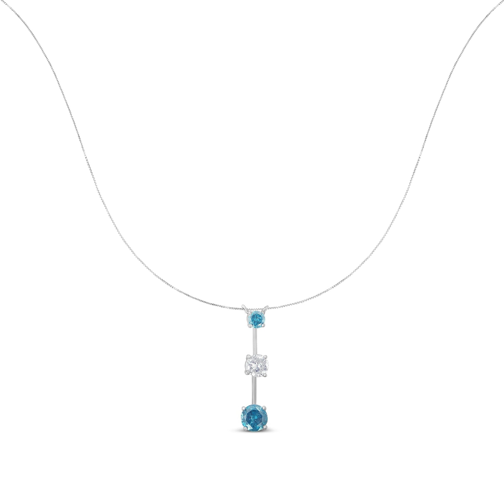 14K White Gold 1 1/2 cttw White and Treated Blue Diamond Pendant Necklace (H-I, I1-I2) Bids.com