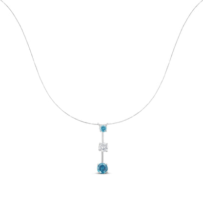 14K White Gold 1 1/2 cttw White and Treated Blue Diamond Pendant Necklace (H-I, I1-I2) Bids.com