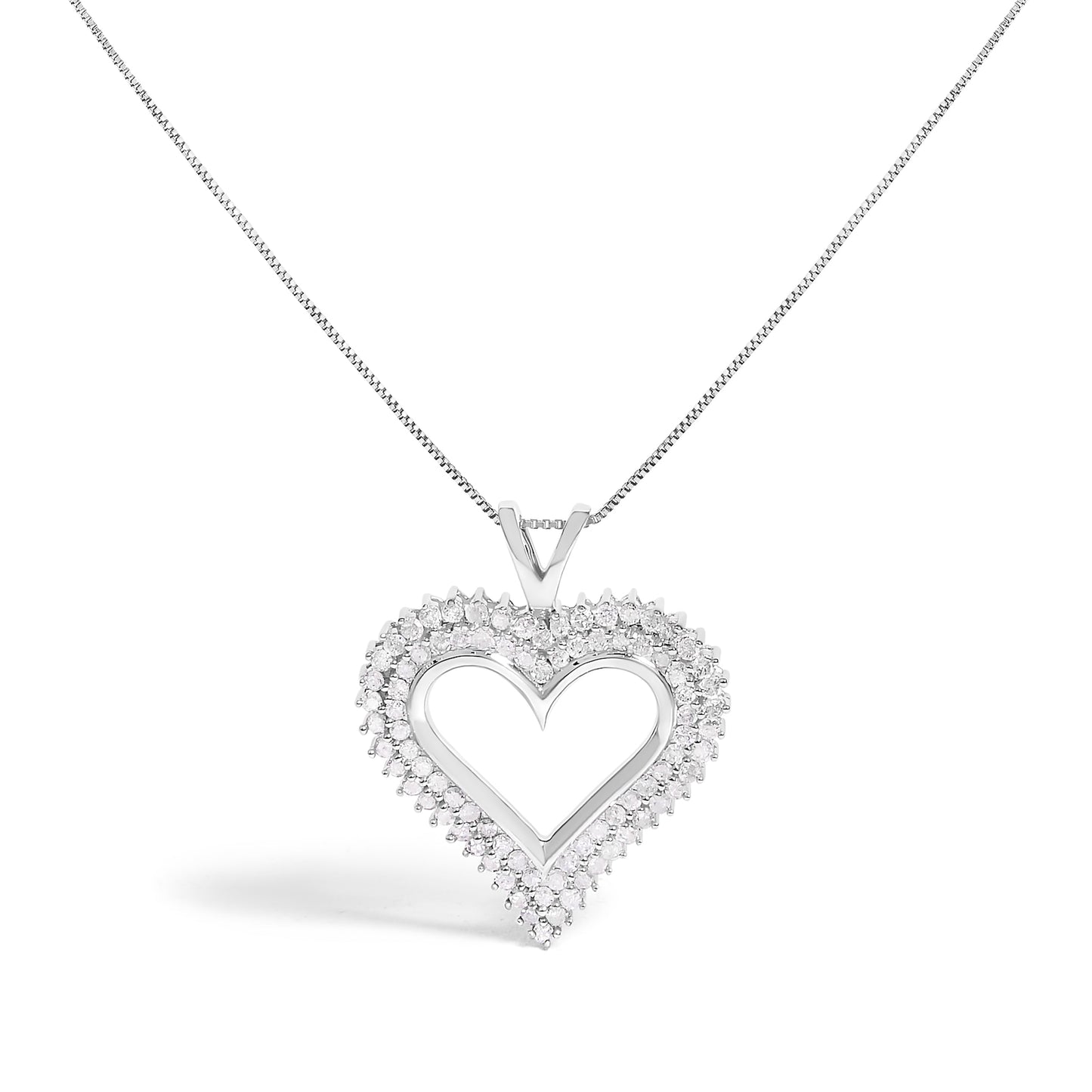 .925 Sterling Silver 1.00 Cttw Diamond Heart 18" Pendant Necklace (I-J Color, I2-I3 Clarity) Bids.com