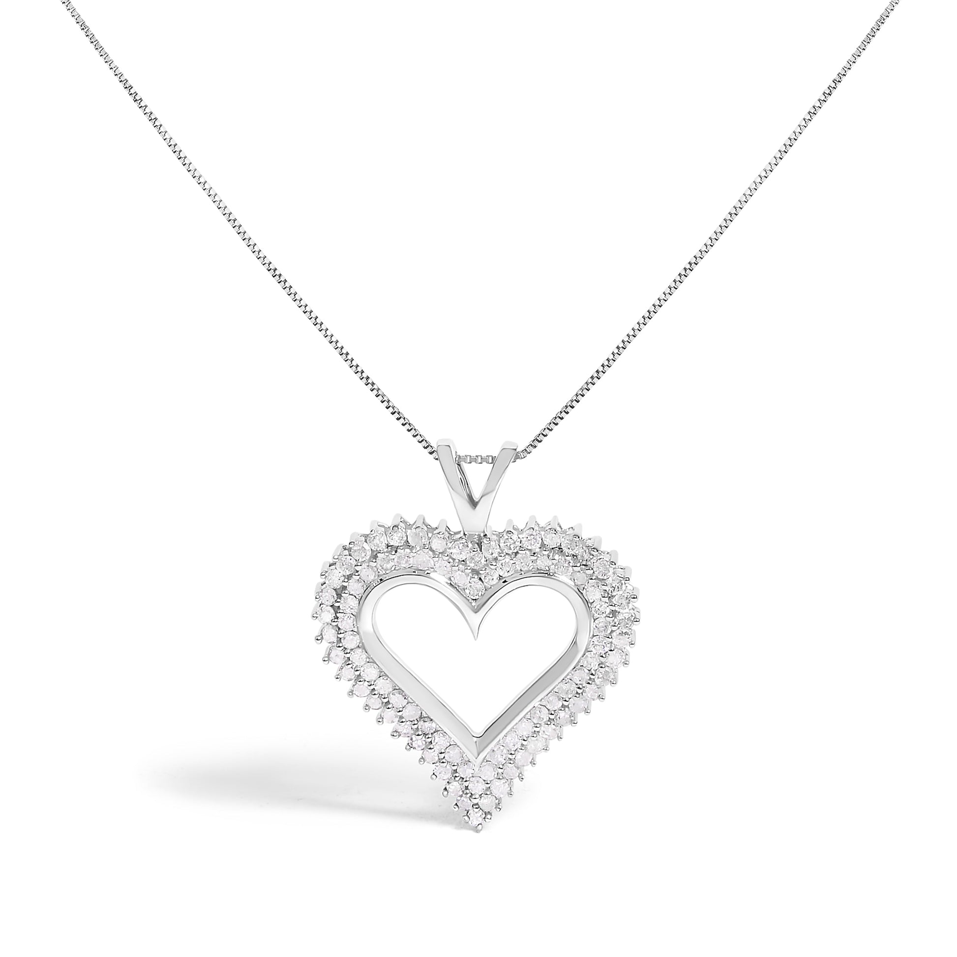 .925 Sterling Silver 1.00 Cttw Diamond Heart 18" Pendant Necklace (I-J Color, I2-I3 Clarity) Bids.com