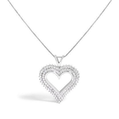 .925 Sterling Silver 1.00 Cttw Diamond Heart 18" Pendant Necklace (I-J Color, I2-I3 Clarity) Bids.com