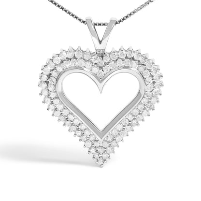 .925 Sterling Silver 1.00 Cttw Diamond Heart 18" Pendant Necklace (I-J Color, I2-I3 Clarity) Bids.com