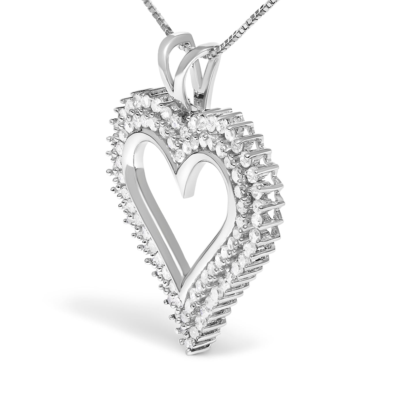 .925 Sterling Silver 1.00 Cttw Diamond Heart 18" Pendant Necklace (I-J Color, I2-I3 Clarity) Bids.com