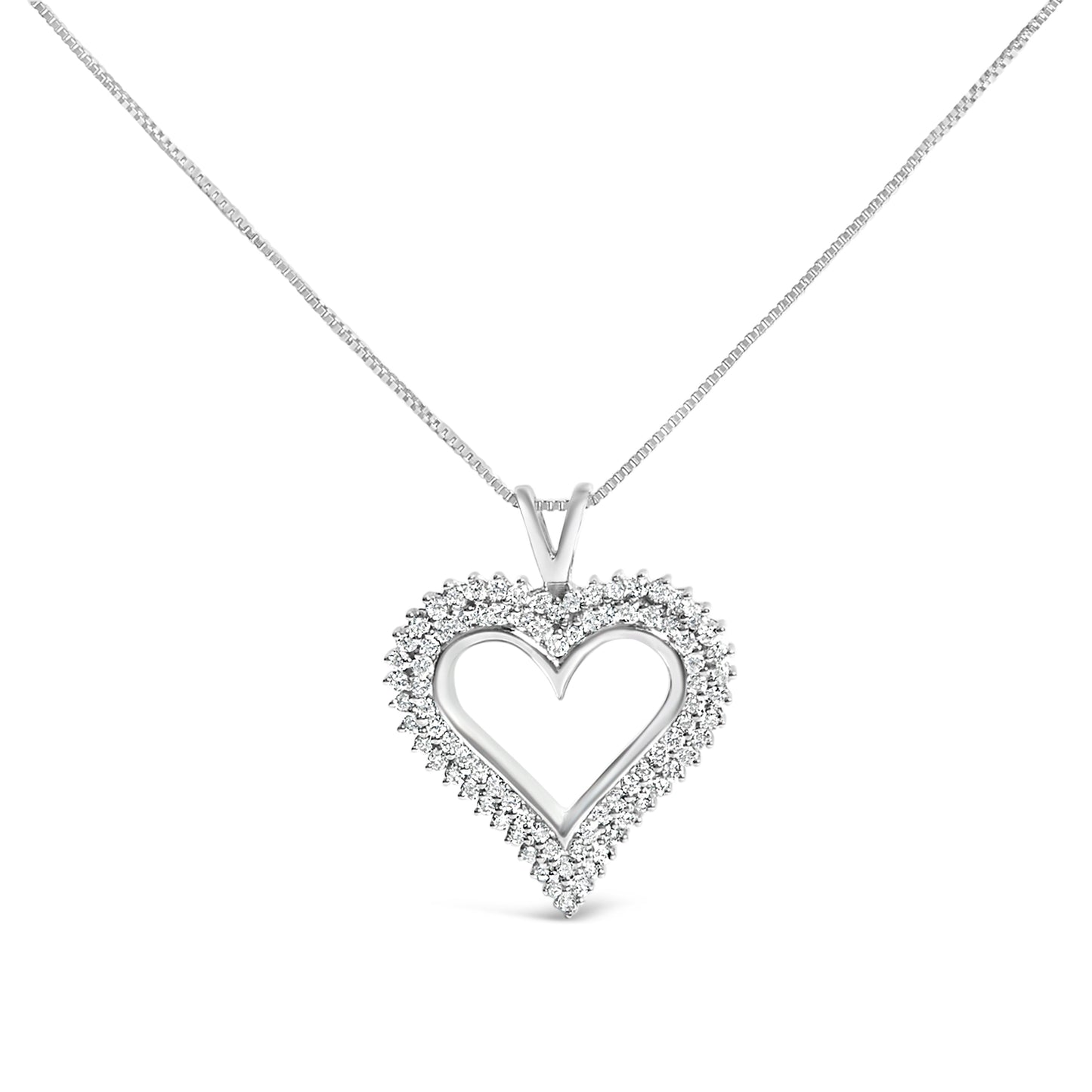.925 Sterling Silver 1.00 Cttw Lab-Grown Diamond Open Heart Pendant Necklace (F-G Color, VS1-VS2 Clarity) - 18" Inches Bids.com
