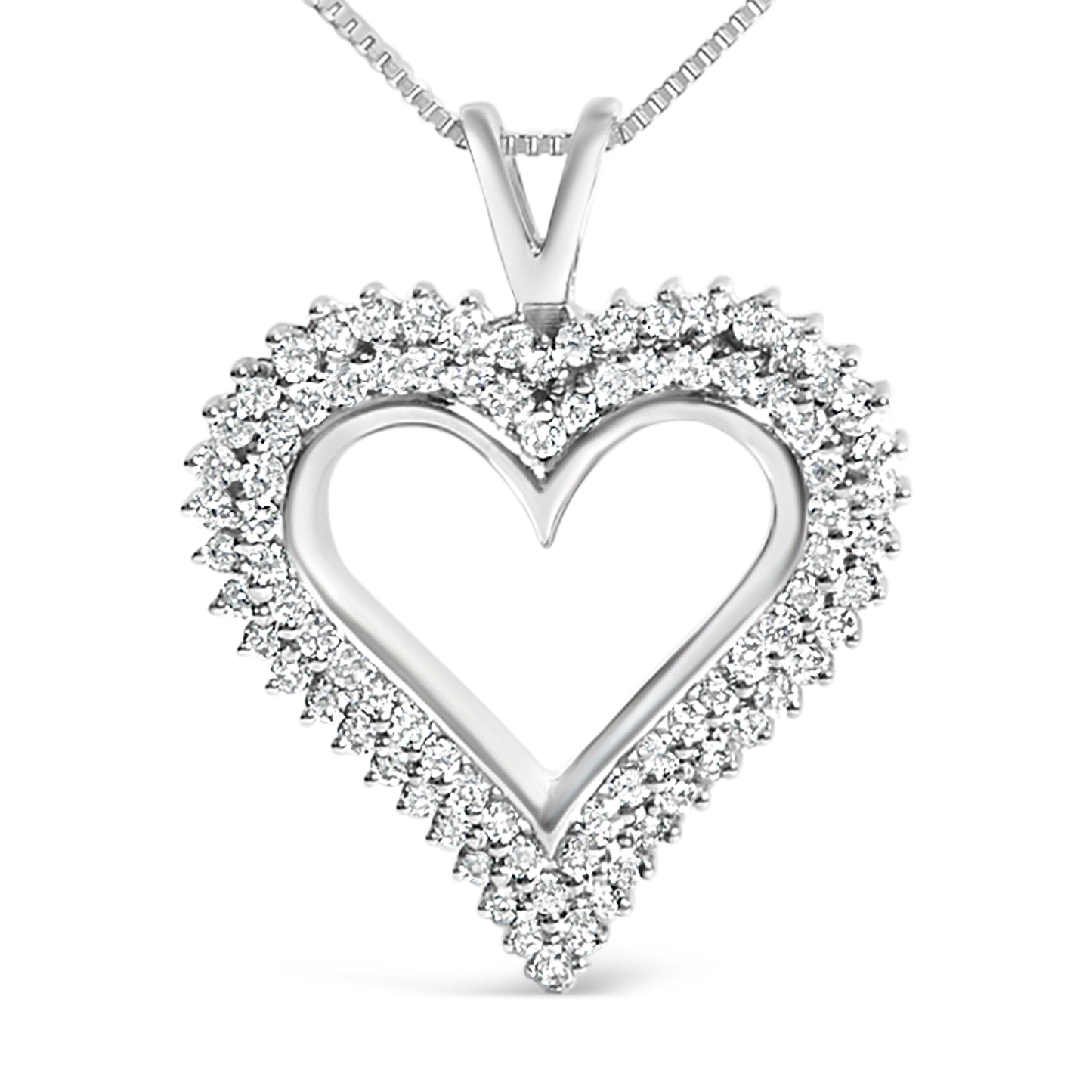 .925 Sterling Silver 1.00 Cttw Lab-Grown Diamond Open Heart Pendant Necklace (F-G Color, VS1-VS2 Clarity) - 18" Inches Bids.com