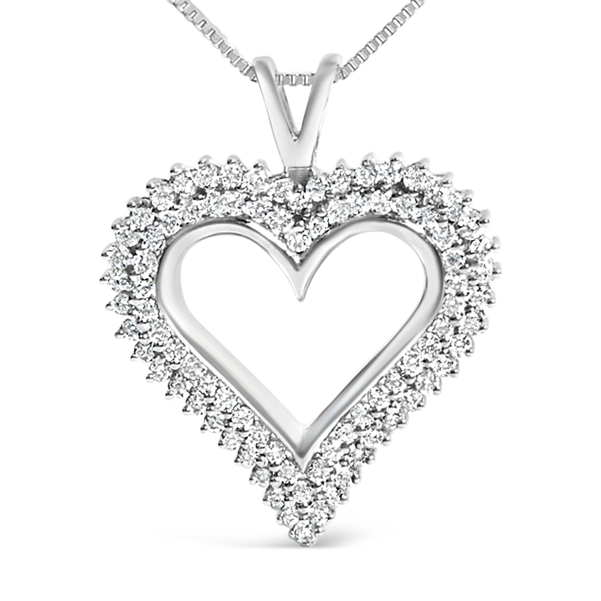 .925 Sterling Silver 1.00 Cttw Lab-Grown Diamond Open Heart Pendant Necklace (F-G Color, VS1-VS2 Clarity) - 18" Inches Bids.com