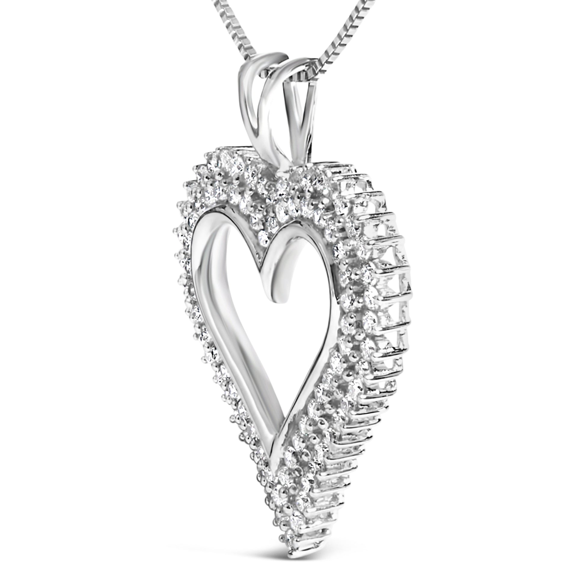 .925 Sterling Silver 1.00 Cttw Lab-Grown Diamond Open Heart Pendant Necklace (F-G Color, VS1-VS2 Clarity) - 18" Inches Bids.com