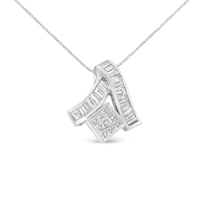 14K White Gold 1 7/8 cttw Princess and Baguette Cut Mixed Geometry Diamond Pendant Necklace (G-H, SI1-SI2) Bids.com