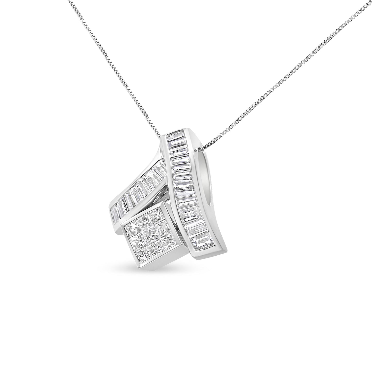 14K White Gold 1 7/8 cttw Princess and Baguette Cut Mixed Geometry Diamond Pendant Necklace (G-H, SI1-SI2) Bids.com