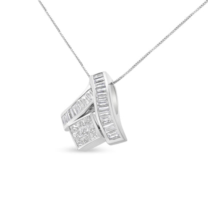 14K White Gold 1 7/8 cttw Princess and Baguette Cut Mixed Geometry Diamond Pendant Necklace (G-H, SI1-SI2) Bids.com