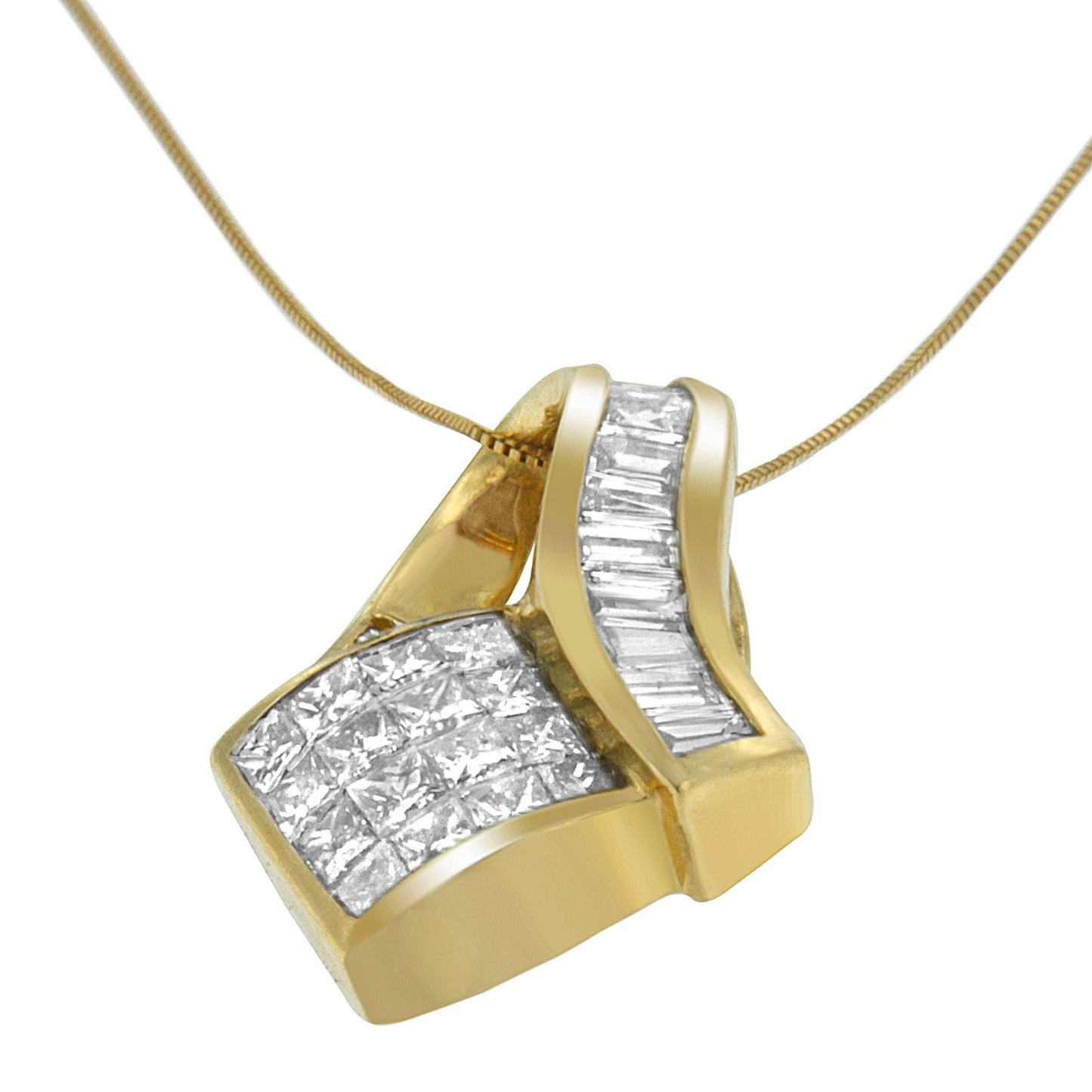14k Yellow Gold 2.0 Cttw Princess and Baguette-cut Diamond Art Deco Inspired Pendant Necklace (G-H Color, VS1-VS2 Clarity) - 18 Inch Bids.com