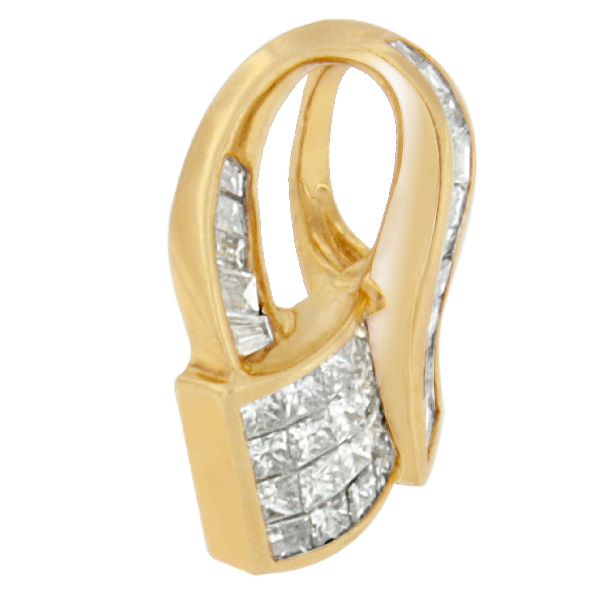 14k Yellow Gold 2.0 Cttw Princess and Baguette-cut Diamond Art Deco Inspired Pendant Necklace (G-H Color, VS1-VS2 Clarity) - 18 Inch Bids.com