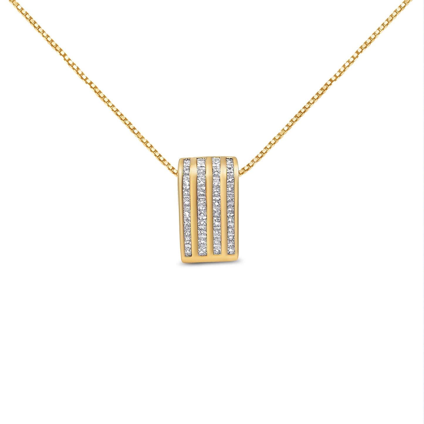 14K Yellow Gold 2 1/3 cttw Princess Cut Diamond Block Pendant Necklace (H-I, SI1-SI2) Bids.com