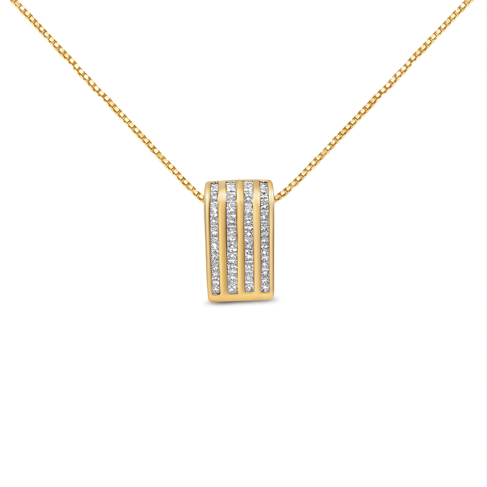 14K Yellow Gold 2 1/3 cttw Princess Cut Diamond Block Pendant Necklace (H-I, SI1-SI2) Bids.com