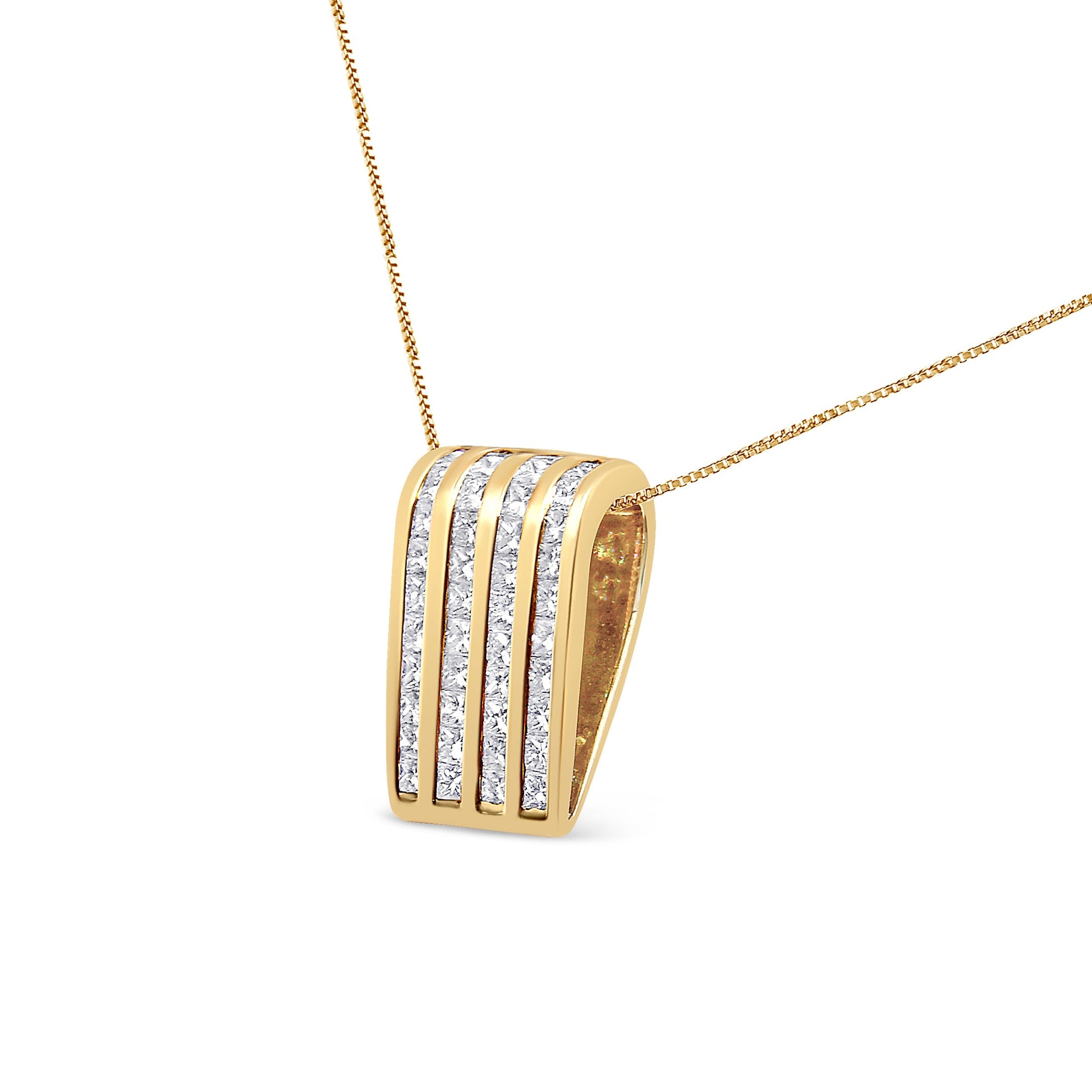 14K Yellow Gold 2 1/3 cttw Princess Cut Diamond Block Pendant Necklace (H-I, SI1-SI2) Bids.com