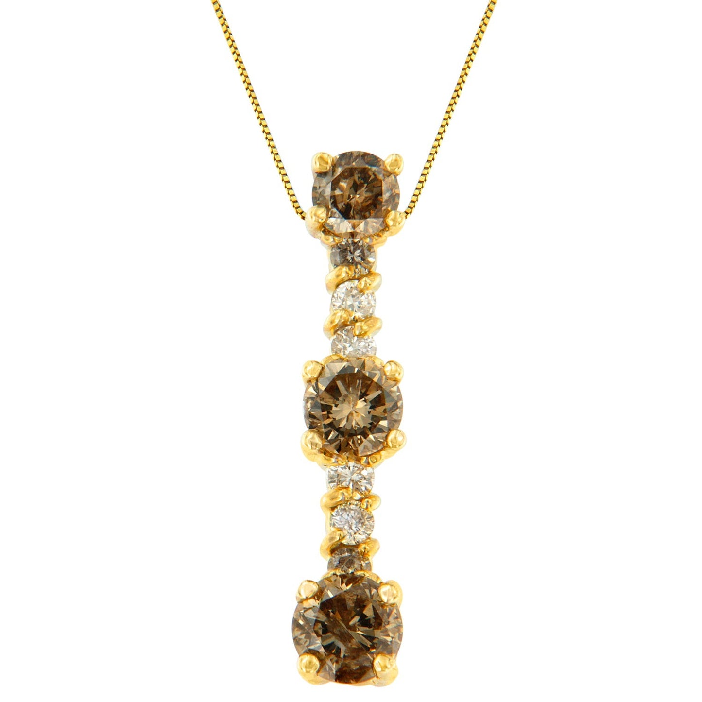 14K Yellow Gold 1 cttw White and Champagne Round Cut Diamond Drop Pendant Necklace (I-J, I1-I2) Bids.com