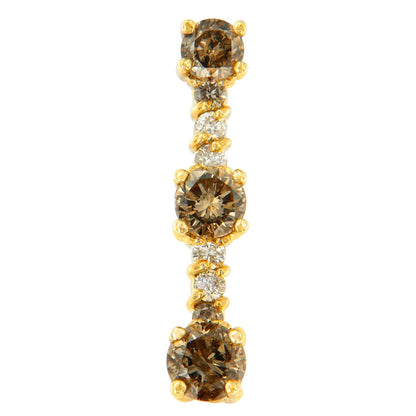 14K Yellow Gold 1 cttw White and Champagne Round Cut Diamond Drop Pendant Necklace (I-J, I1-I2) Bids.com