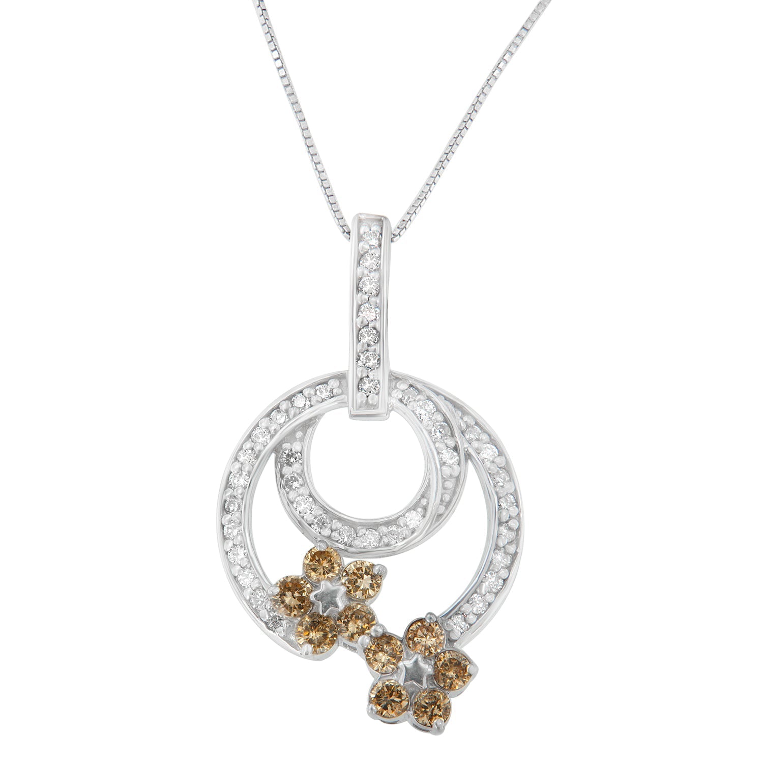 .925 Sterling Silver 1 cttw Round Cut Diamond Floral Garden Pendant Necklace (H-I, I1-I2) Bids.com
