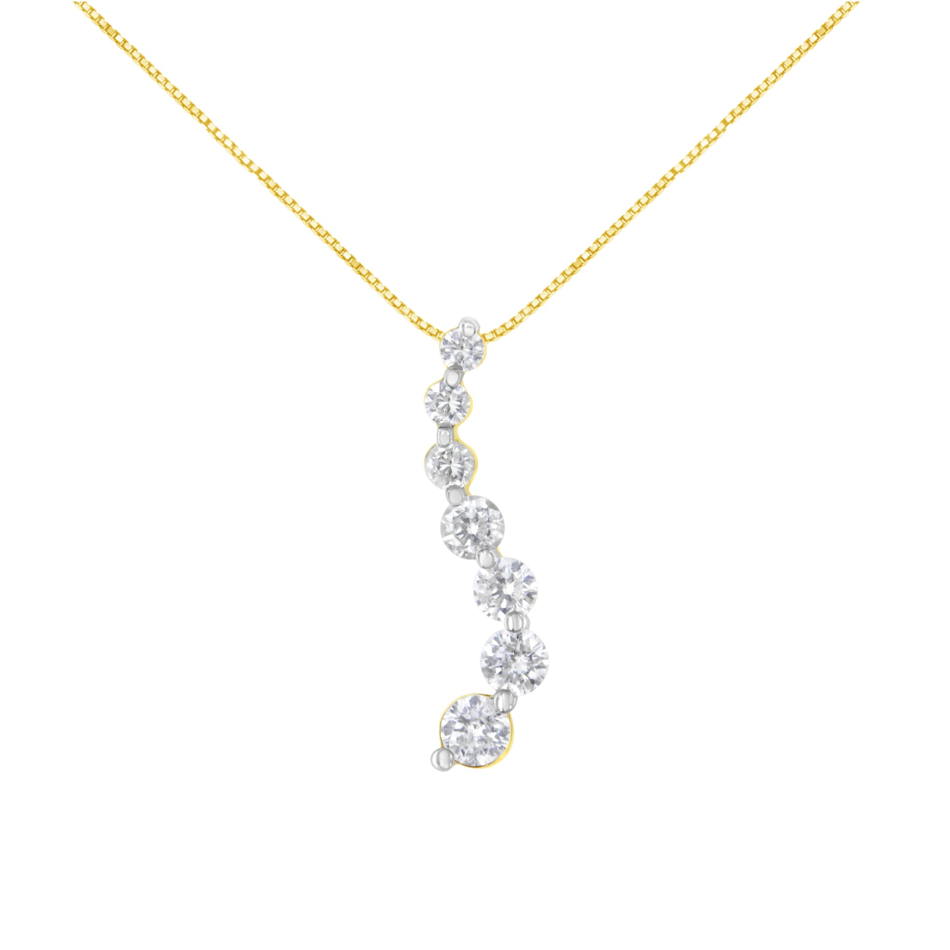 AGS Certified 14K Yellow Gold 2.0 Cttw Baguette and Brilliant Round-Cut Diamond Journey 18" Pendant Necklace (F-G Color, I1-I2 Clarity) Bids.com